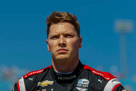 JOSEF NEWGARDEN (2) of Nashville, Tennessee  qualifies for the Hy-Vee Saltue To Farmers 300 at Iowa Speedway in Newton, IA, USA.のeditorial素材