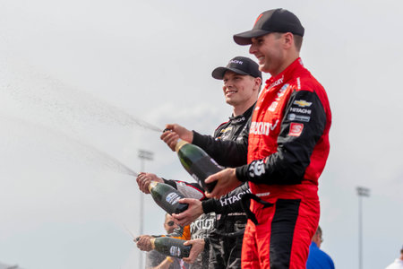 JOSEF NEWGARDEN (2) of Nashville, Tennessee  wins the HY-VEEDEALS.COM 250 at Iowa Speedway in Newton, IA, USA.のeditorial素材