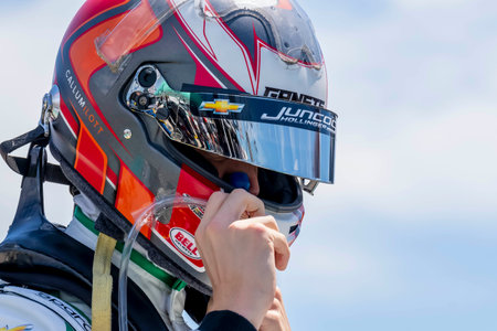 CALLUM LLOTT (77) (R) of Cambridge, England prepares to race for the HY-VEEDEALS.COM 250 at Iowa Speedway in Newton IA.のeditorial素材