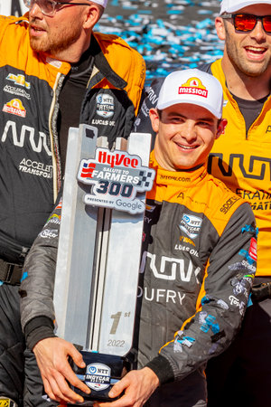 PATO OWARD (5) of Monterey, Mexico wins the HY-VEEDEALS.COM 250 at Iowa Speedway in Newton, IA, USA.のeditorial素材