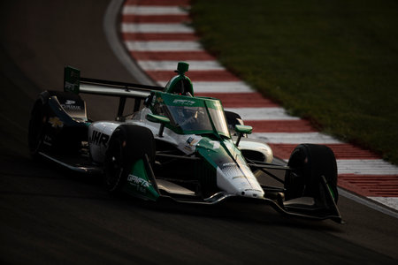 CALLUM LLOTT (77) (R) of Cambridge, England travels through the turns during a practice for the Bommarito Automotive Group 500 at the World Wide Technology Raceway in Madison IL.のeditorial素材