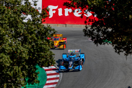 DEVLIN DeFRANCESCO (29) (R) of Toronto, Canada travels through the turns during a practice for the Firestone Grand Prix of Monterey at WeatherTech Raceway Laguna Seca in Monterey CA.のeditorial素材