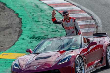 JACK HARVEY (45) of Bassingham, England waves to the fans before racing for the Firestone Grand Prix of Monterey at the WeatherTech Raceway Laguna Seca in Monterey, CA, USA.のeditorial素材