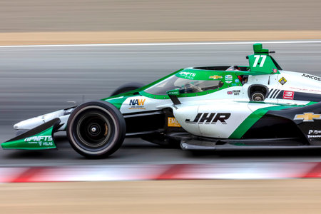CALLUM ILOTT (77) (R) of Cambridge, England travels through the turns during a practice for the Firestone Grand Prix of Monterey at WeatherTech Raceway Laguna Seca in Monterey CA.のeditorial素材