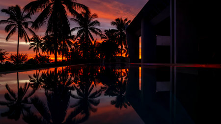 The sun rises over the Gulf of Mexico near Sinanche Yucatan Mexicoの写真素材