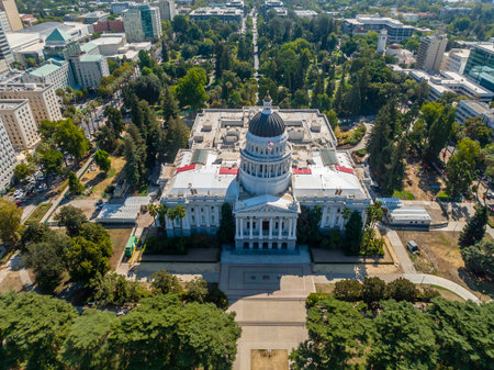 Aerial view of the California State Capitol Building in Sacramento, Californiaのeditorial素材