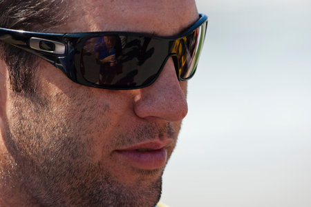 Apr 25 2009 NASCAR Aarons 499 Talladega, AL - Elliot Sadler watches qualifying for the Aaron's 499 NASCAR Sprint Cup Series race in Talladega, AL.のeditorial素材
