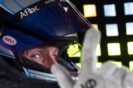 26 September, 2009:  Carl Edwards takes timeout to wave to the cameras before the final practice session of the AAA 400 race at the Dover International Speedway in Dover, DE.のeditorial素材