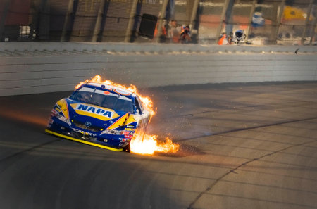 September 02, 2007 - Fontana, CA, USA: Michael Waltrip bursts into flames during the Sharp Aquos 500 NASCAR NEXTEL Cup race at the California Speedway.のeditorial素材