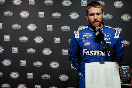 Chris Buescher gets interviewed during Media Day for the Daytona 500 in Daytona Beach, FL, USA.のeditorial素材
