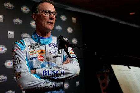 KEVIN HARVICK gets interviewed during the  Daytona 500 Media Day in Daytona Beach, FL, USA.のeditorial素材