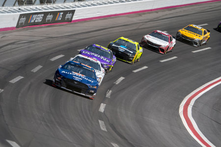 Joey Logano races for position for the NASCAR Cup Series for the Ambetter Health 400 in Hampton, GA, USA.のeditorial素材