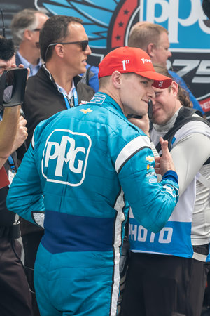JOSEF NEWGARDEN (2) of Nashville, Tennessee  wins the PPG 375 at Texas Motor Speedway in Ft Worth, TX, USA.のeditorial素材