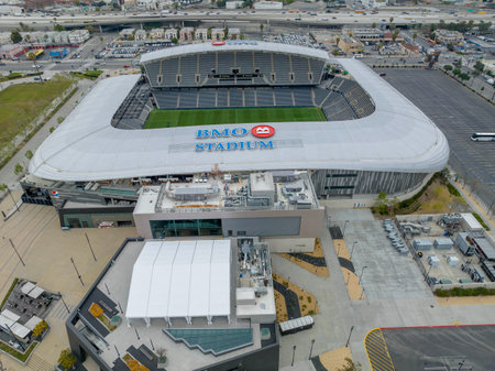 BMO Stadium is home to Major League Soccerâs Los Angeles Football Club (LAFC), and the National Womenâs Soccer Leagueâs Angel City.のeditorial素材