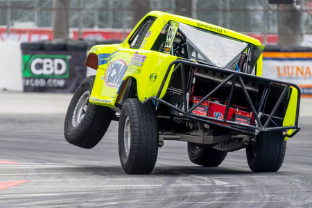 MYLES CHEEK (577) of Anaheim, CA travels through the turns during a practice for the Acura Grand Prix of Long Beach at The Streets of Long Beach in Long Beach CA.のeditorial素材