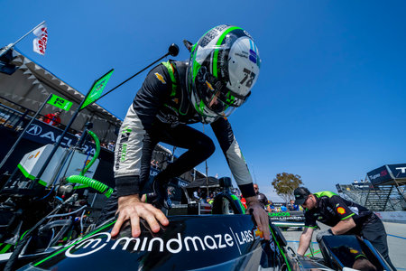 AGUSTIN HUGO CANAPINO (R) (78) of Arrecifes, Argentina prepares to practice for the Acura Grand Prix of Long Beach on The Streets of Long Beach in Long Beach CA.のeditorial素材