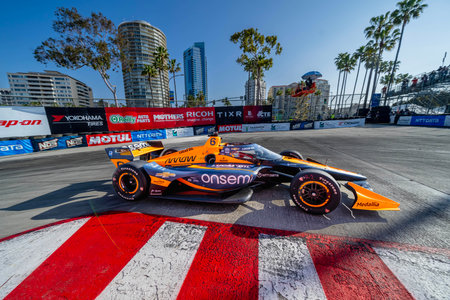 FELIX ROSENQVIST (6) of Varnamo, Sweden travels through turn 11 during a practice for the Acura Grand Prix of Long Beach on The Streets of Long Beach in Long Beach CA.のeditorial素材