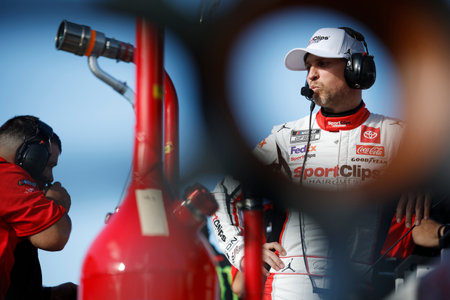 Denny Hamlin gets ready for the NOCO 400 in Ridgeway, VA, USA.のeditorial素材