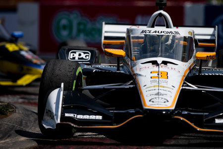 SCOTT MCLAUGHLIN (3) of Christchurch, New Zealand drives on track during Acura Grand Prix of Long Beach in Long Beach, CA, USA.のeditorial素材