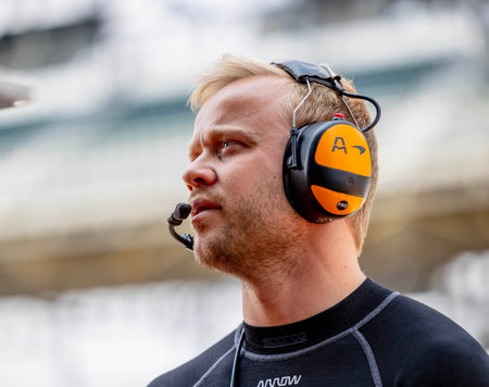 INDYCAR driver, FELIX ROSENQVIST (6) of Varnamo, Sweden, prepares to practice for the Indianapolis 500 at the Indianapolis Motor Speedway in Indianapolis IN, USA.のeditorial素材