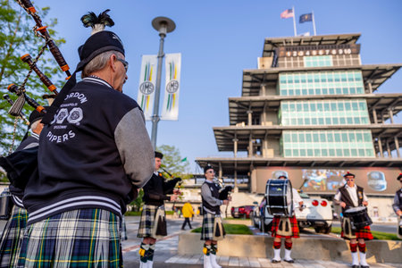 The Gordon Pipers perform before the INDYCAR teams qualify for the Indianapolis 500 in Indianapolis,...