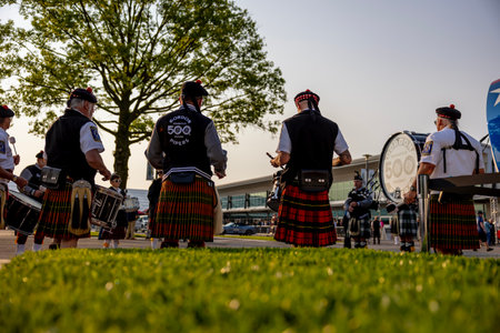 The Gordon Pipers perform before the INDYCAR teams qualify for the Indianapolis 500 in Indianapolis, IN, USA.のeditorial素材