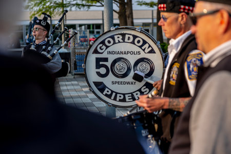 The Gordon Pipers perform before the INDYCAR teams qualify for the Indianapolis 500 in Indianapolis, IN, USA.のeditorial素材