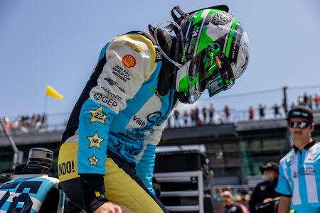INDYCAR driver, AGUSTIN HUGO CANAPINO (R) (78) of Arrecifes, Argentina and his Juncos Hollinger Racing Chevrolet team, prepare to qualify for the Indianapolis 500 at the Indianapolis Motor Speedway in Indianapolis, IN, USA.のeditorial素材