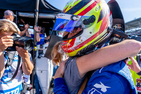 INDYCAR driver, Sting Ray Robb , and the Dayle Coyne Racing with Rick Ware Honda team watch as they qualify for the  Indianapolis 500 in Indianapolis, IN, USA.  The Dale Coyne Chevrolet qualified 32nd.のeditorial素材