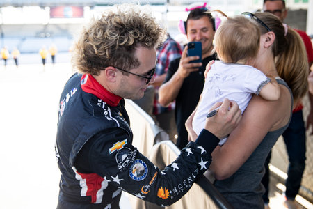 SANTINO FERRUCCI (14) of Woodbury, Connecticut signs autographs after qualifying for the Indianapolis 500 at Indianapolis Motor Speedway in Speedway IN.のeditorial素材