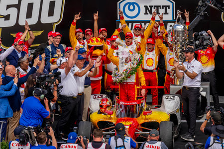 INDYCAR driver, JOSEF NEWGARDEN (2) of Nashville, Tennessee, wins the Indianapolis 500 at the Indianapolis Motor Speedway in Indianapolis, IN, USA.のeditorial素材