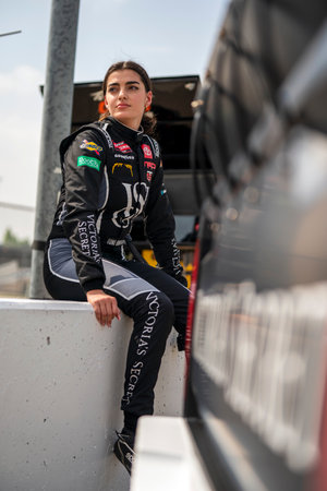 NASCAR Craftsman Truck Series driver, Toni Breidinger,  prepares to race for the Heart Of America 200 in Kansas City, KC, USA.のeditorial素材