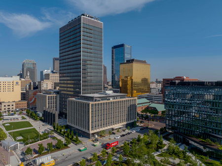 Aerial view of Indianapolis, colloquially known as Indy, is the state capital and most-populous city...