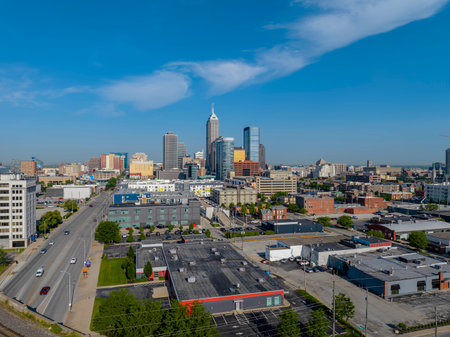 Aerial view of Indianapolis, colloquially known as Indy, is the state capital and most-populous city of the U.S. state of Indiana.のeditorial素材