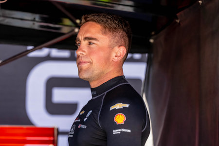 INDYCAR driver, BENJAMIN PEDERSEN (R) (55) of Copenhagen, Denmark, prepares to practice for the Chevrolet Detroit Grand Prix at the Streets of Downtown Detroit in Detroit MI, USA.のeditorial素材