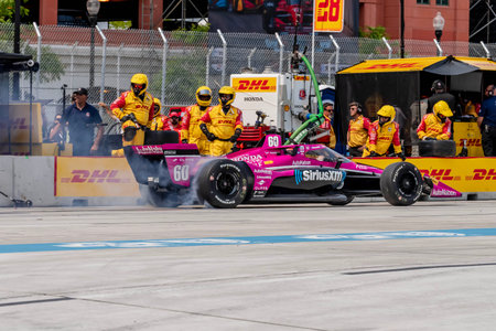 INDYCAR driver, SIMON PAGENAUD (60) of Montorillon, France, brings his Meyer Shank Racing Honda in for service during the Chevrolet Detroit Grand Prix at the Streets of Downtown Detroit in Detroit, MI, USA.のeditorial素材
