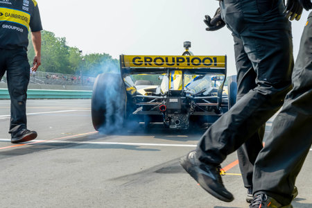 INDYCAR driver, COLTON HERTA (26) of Valencia, California, comes off pit road during a practice for the Sonsio Grand Prix at Road America in Elkhart Lake WI.のeditorial素材
