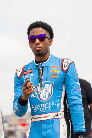 NASCAR Craftsman Truck Series Driver, Rajah Caruth, takes to the track for the Rackley Roofing 200 at the Nashville Superspeedway in Lebanon TN.のeditorial素材