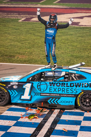 NASCAR Cup Driver, Ross Chastain celebrates his win for the Ally 400 at the Nashville Superspeedway in Lebanon TN.のeditorial素材