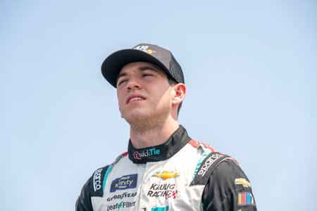 NASCAR Xfinity Driver, Chandler Smith, takes to the track to qualify for the Rackley Roofing 200 at the Nashville Superspeedway in Lebanon TN.のeditorial素材