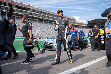 NASCAR Cup Driver, Corey LaJoie (7) takes to the track to qualify for the Quaker State 400 Available at Walmart at the Atlanta Motor Speedway in Hampton GA.のeditorial素材