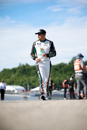 NASCAR Xfinty Driver, Daniel Hemric (11) takes to the track to practice for the Ambetter Health 200 at the New Hampshire Motor Speedway in Loudon NH.のeditorial素材