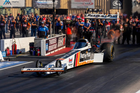 NHRA driver, Clay Millican, prepares to qualify for the Dodge Power Brokers NHRA Mile-High Nationals in Morrison, CO, USA.のeditorial素材