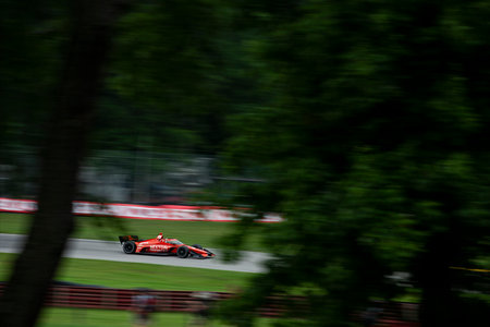 BENJAMIN PEDERSEN (R) (55) of Copenhagen, Denmarkdrives on track during a practice for the Honda Indy 200 at Mid-Ohio at Mid-Ohio Sports Car Course in Lexington OH.のeditorial素材