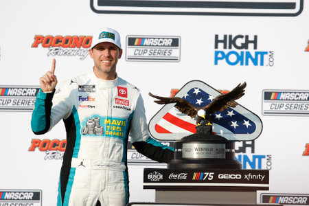 NASCAR Cup Series Driver, Denny Hamlin (11) wins the HighPoint.com 400 at the Pocono Raceway in Long Pond PA.のeditorial素材