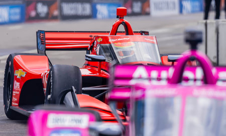 INDYCAR Series driver, BENJAMIN PEDERSEN (R) (55) of Copenhagen, Denmark, travels through the turns during a practice session for the Big Machine Music City Grand Prix at Streets of Nashville in Nashville TN.のeditorial素材