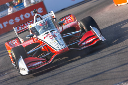 INDYCAR Series driver, SCOTT MCLAUGHLIN (3) of Christchurch, New Zealand, qualifies for the Big Machine Music City Grand Prix on the Streets of Nashville in Nashville, TN, USA.のeditorial素材