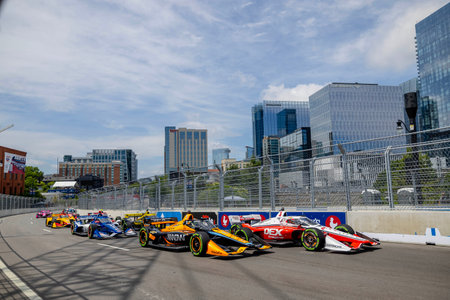 INDYCAR Driver, SCOTT MCLAUGHLIN (3) of Christchurch, New Zealand, races through the turns during the Big Machine Music City Grand Prix on the Streets of Nashville in Nashville TN.のeditorial素材