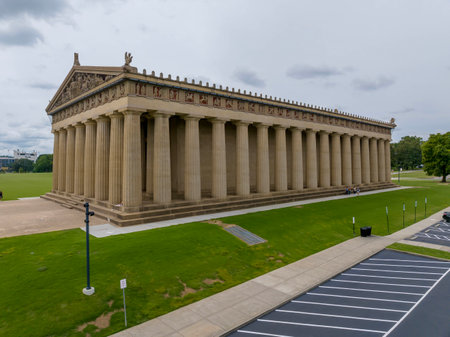 Aerial view of the Parthenon in Centennial Park, Nashville Tennesseeのeditorial素材