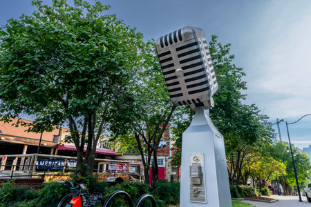 Aerial view of the city of Nashville, TN located on the Cumberland River.  The city is the capitol for the Volunteer State.のeditorial素材